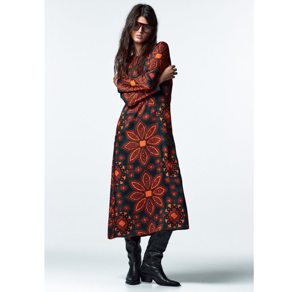NWT Zara Woman Floral Print Printed Midi Dress Size XL
